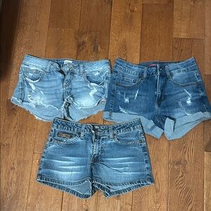 Women's Blue Distressed Denim Shorts Trio